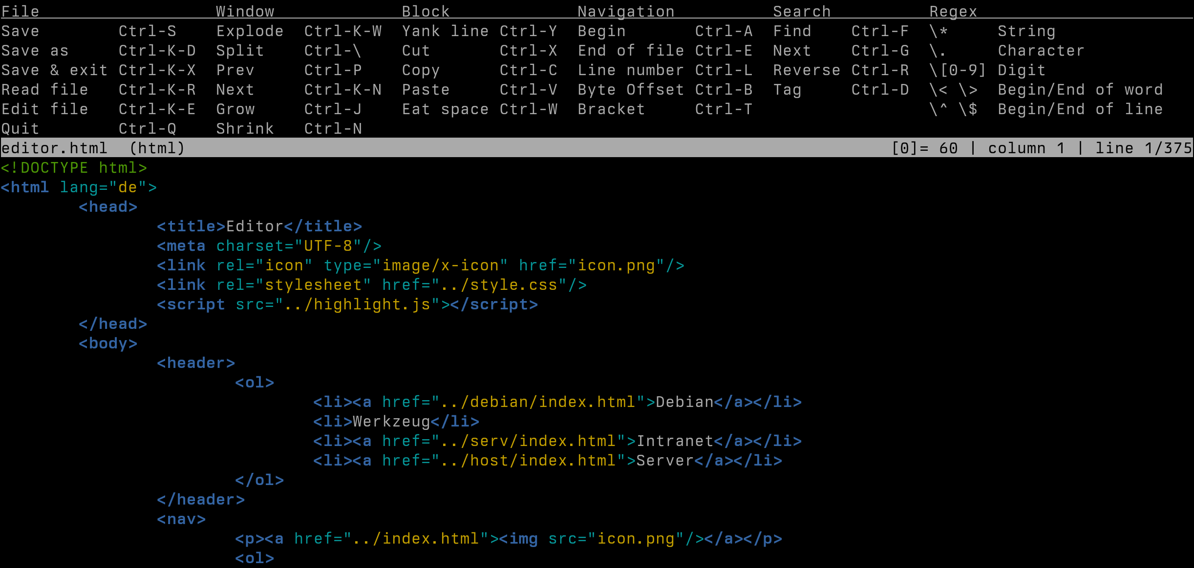 Joe Editor mit Hilfefenster